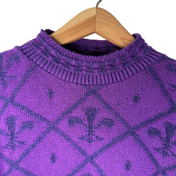 Garan by Marita Vintage Made in USA Purple Fleur De Lis Mock Neck Sweater Size M - Picture 5 of 8